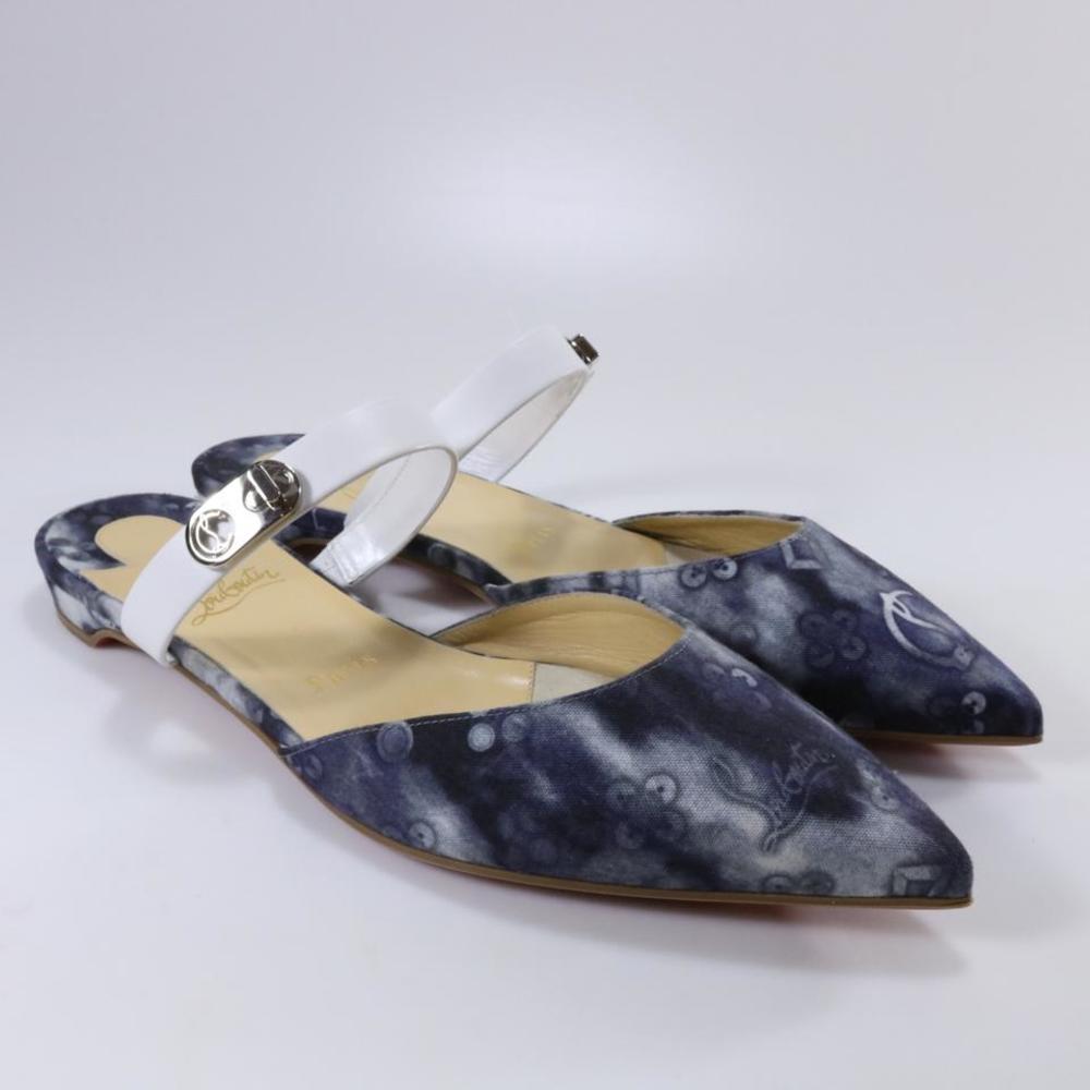 Choc Lock Flat Jeans Blue Tie Dye Logo Print Denim Mules Flats d543